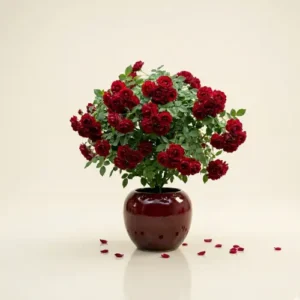 Desi Rose Plant in full bloom with vibrant red flowers