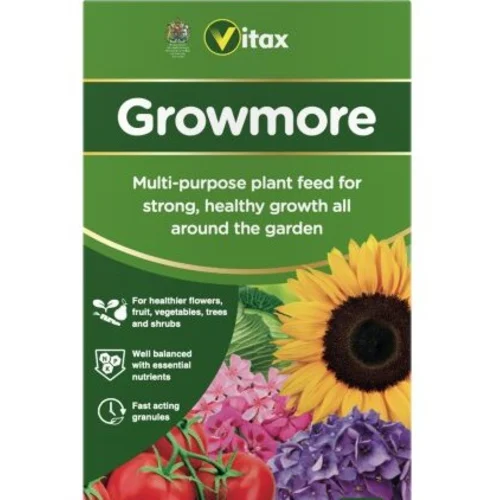 Vitax Growmore 250 g granular fertiliser bag showing balanced NPK content