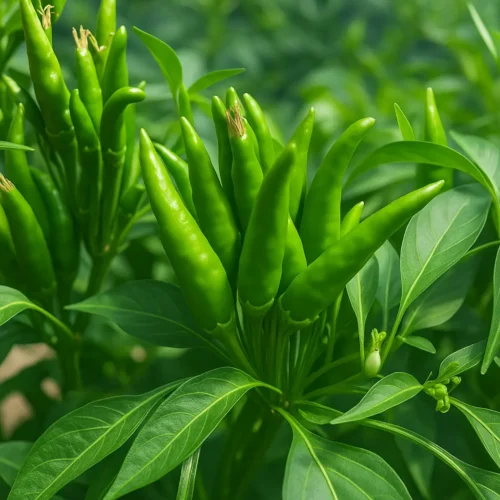 Chilli Upshoot Hybrid F1 Seeds growing upright in a kitchen garden
