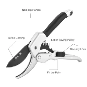Durable pruning shears with ergonomic handle for plant trimming