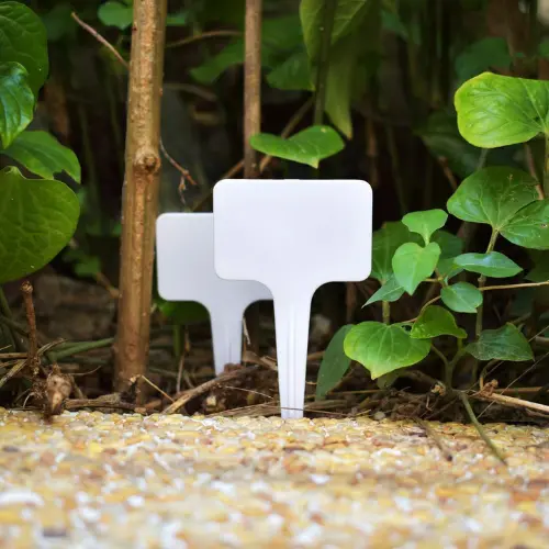 T-shaped plastic plant tags for garden labeling, durable waterproof plant markers for pots and nursery plants