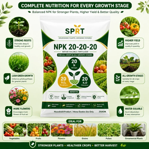 SPRT NPK 20-20-20 Water Soluble Fertilizer 250gm Pakistan